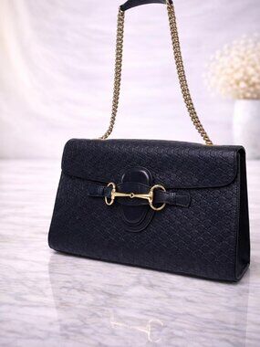 Authentic Gucci Horsebit 1955 Micro GG Leather Shoulder Bag Black Chain Luxury